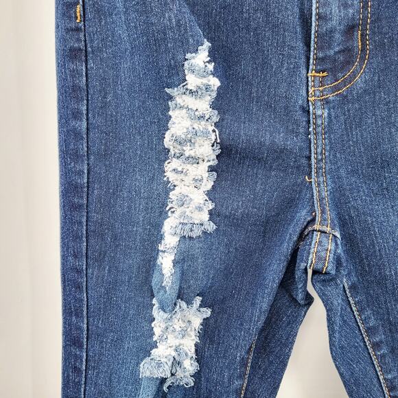 Fashion Nova Dark Blue Wash High-Rise Distressed Skinny Jeans Junior's Size 9/10 - Picture 3 of 9